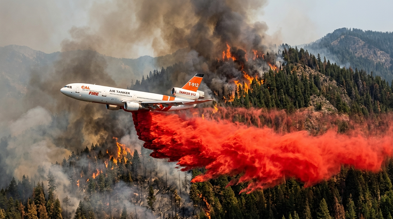 Large Air Tanker dropping fire retardant