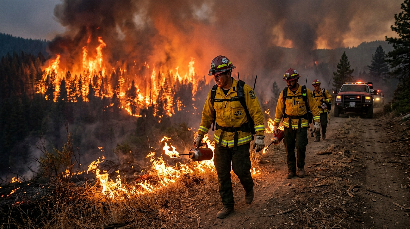 Firefighting crew lighting a backburn