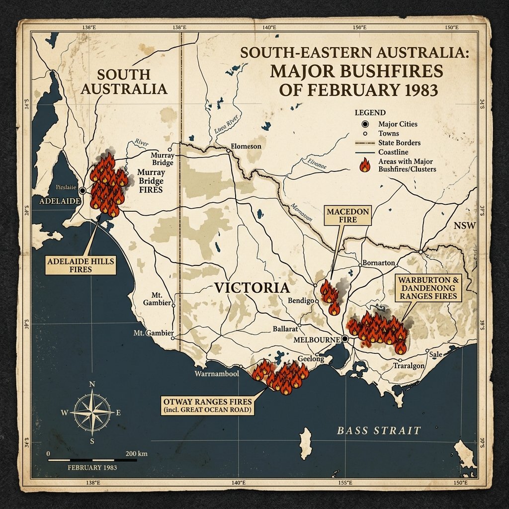 Map of 1983 Ash Wednesday Fires