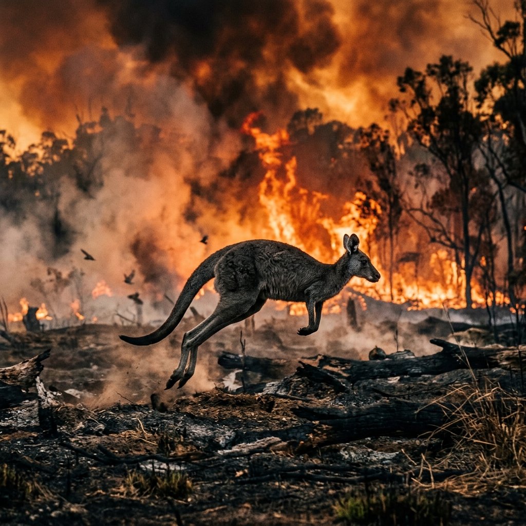 Kangaroo dodging fire