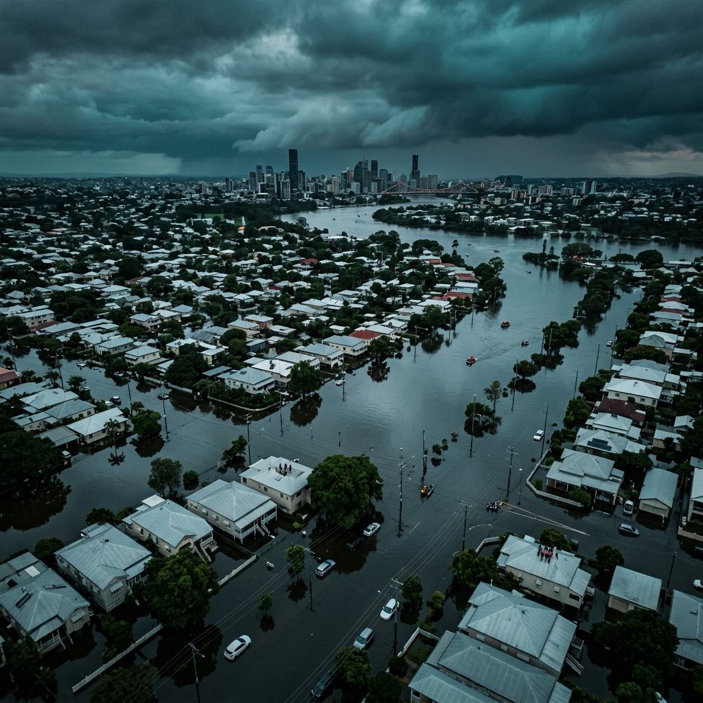 Aerial view of flooded urban area