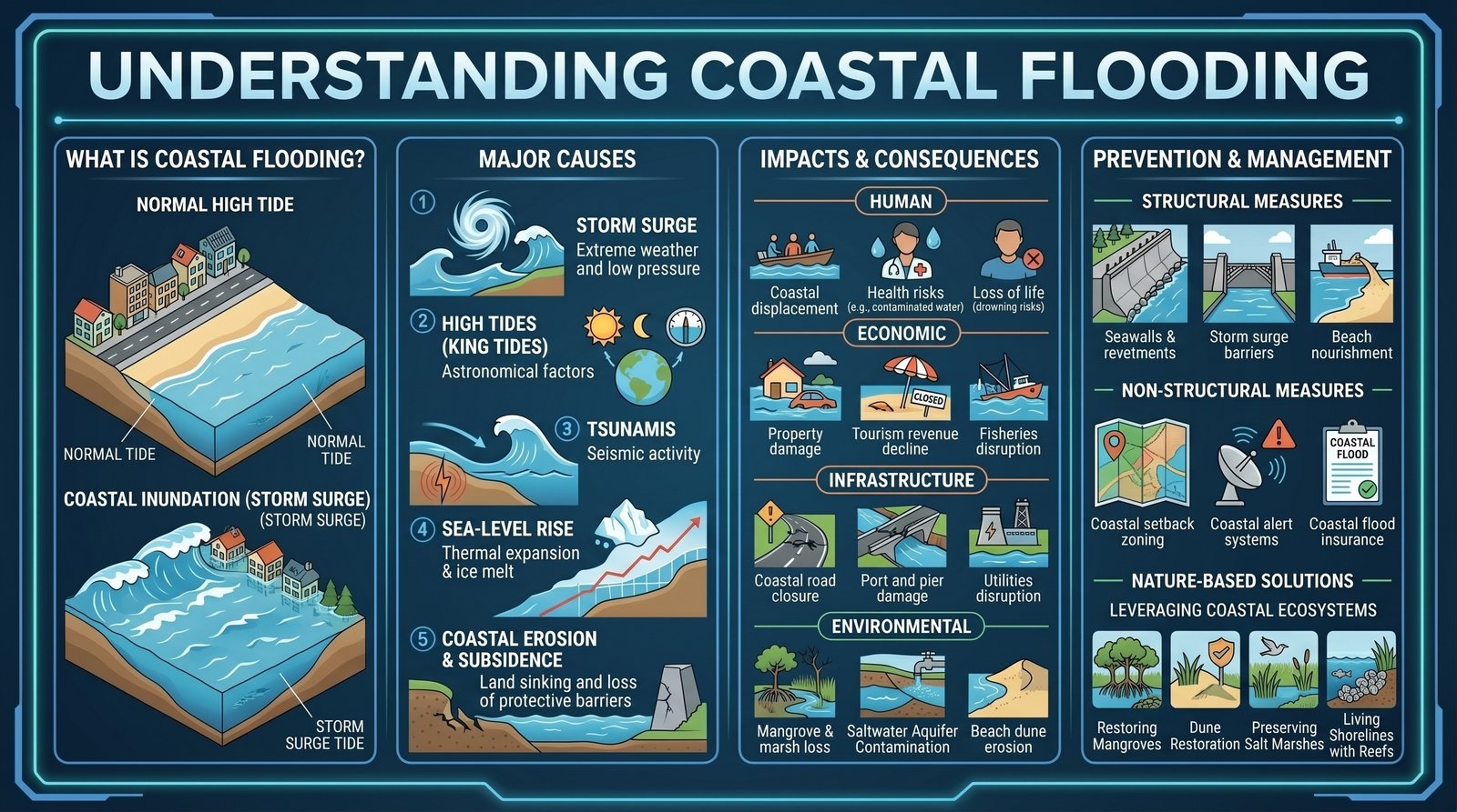 Infographic demonstrating coastal flooding and storm tides