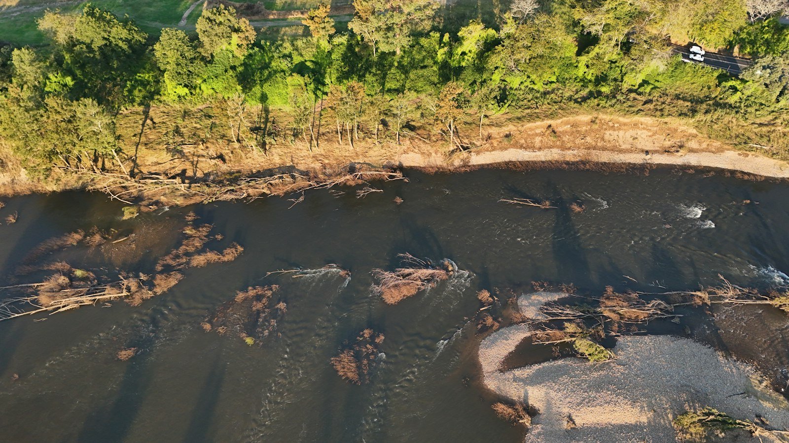 Aerial view of an Amazon river corridor affected by mining activity