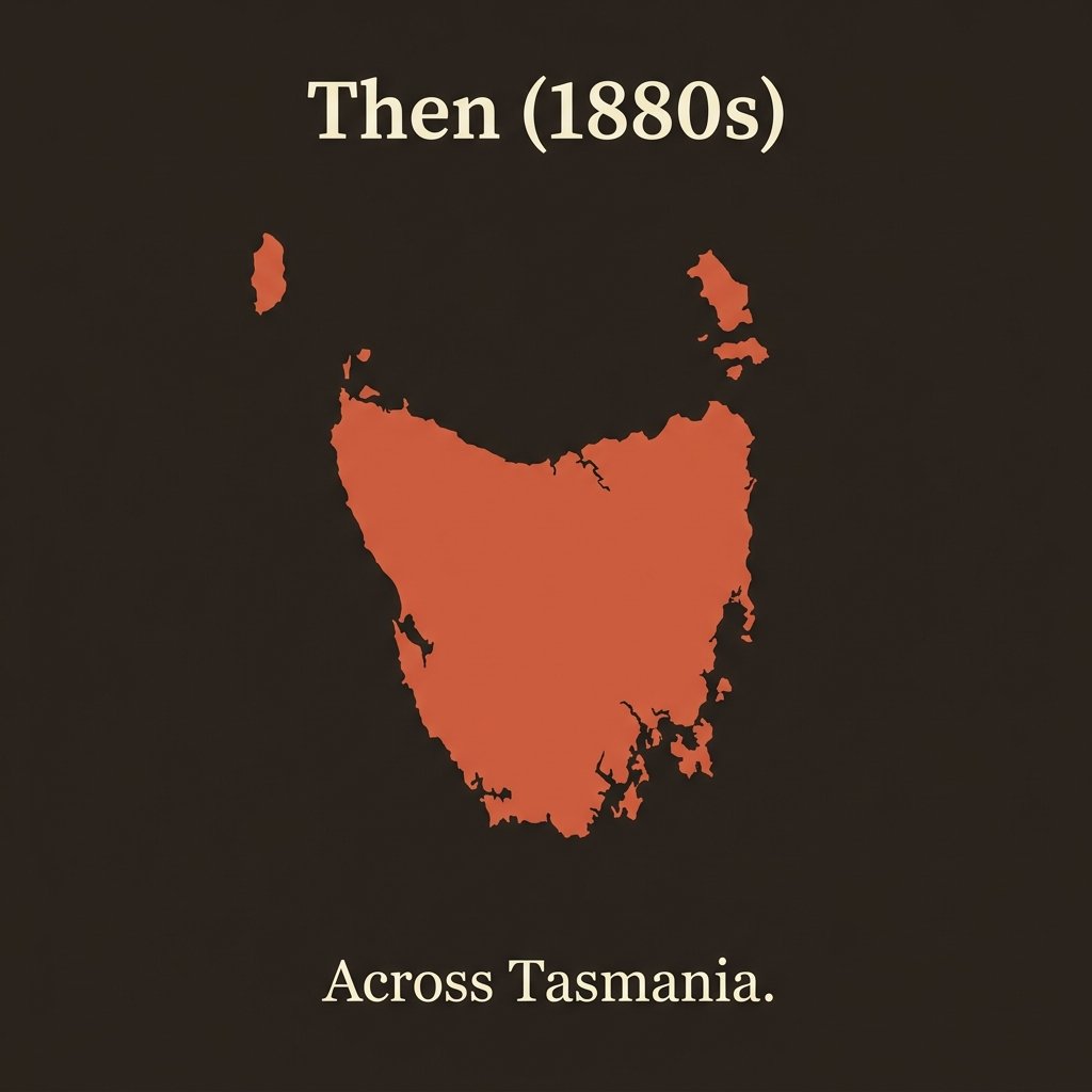 Then map: thylacine range covered most of Tasmania in the 1880s.