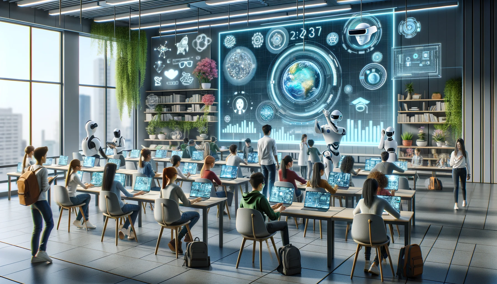 Futuristic classroom with advanced technology