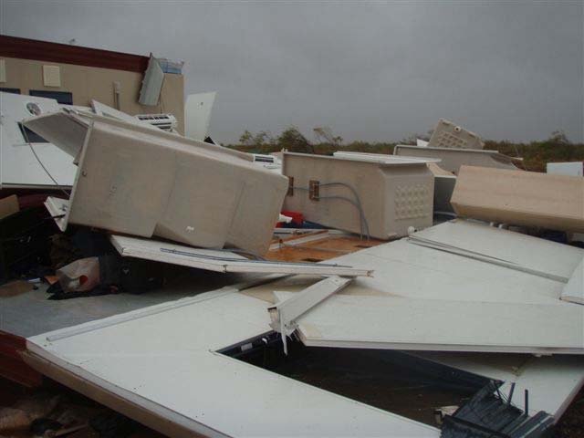 The same mine work camp after Cyclone George. Everything is smashed and broken.